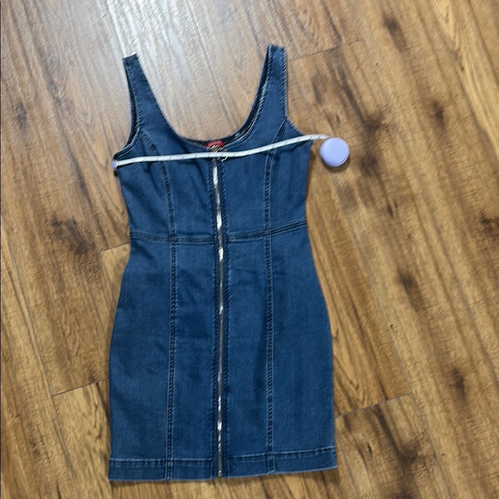 Guess Dark Blue Denim Midi Dress with Front Zip